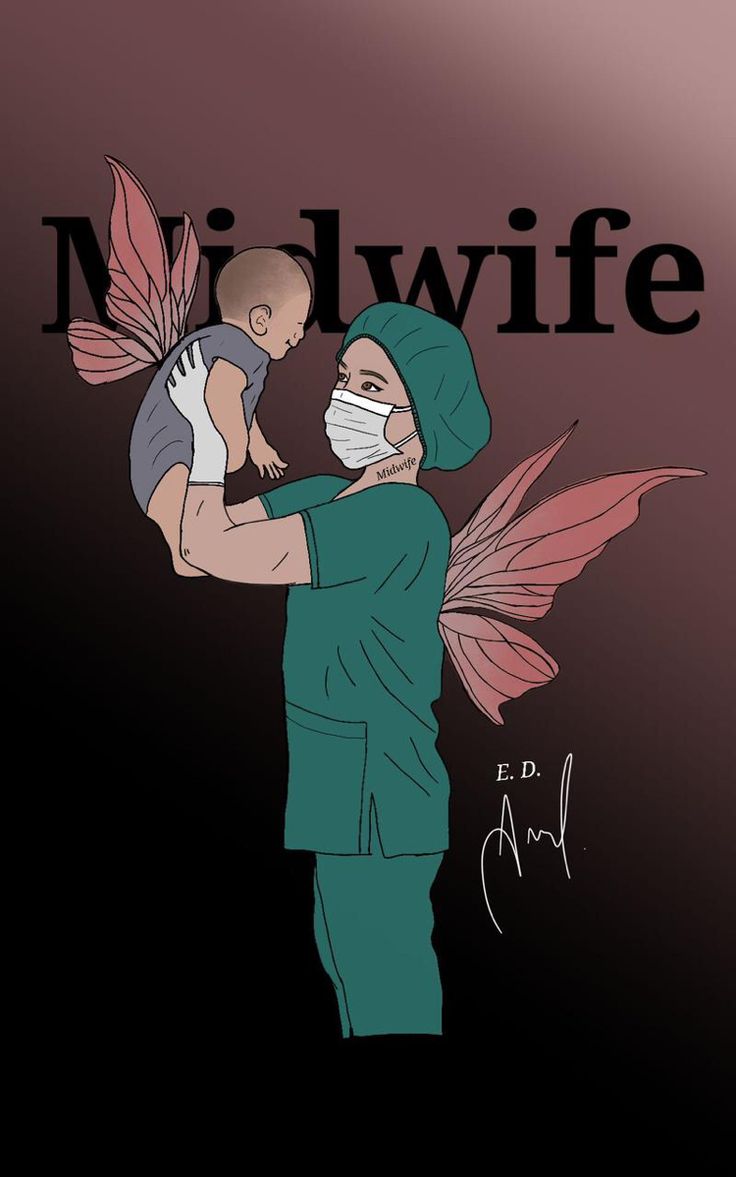 a drawing of a nurse holding a baby in her arms with the words nidwife on it