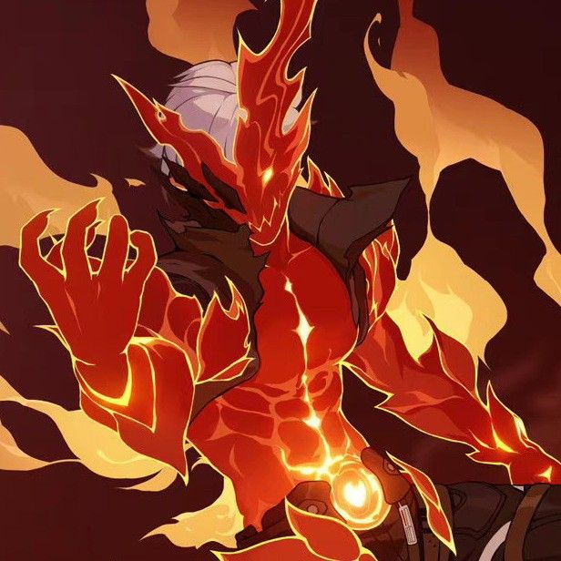 an anime character with flames on his body