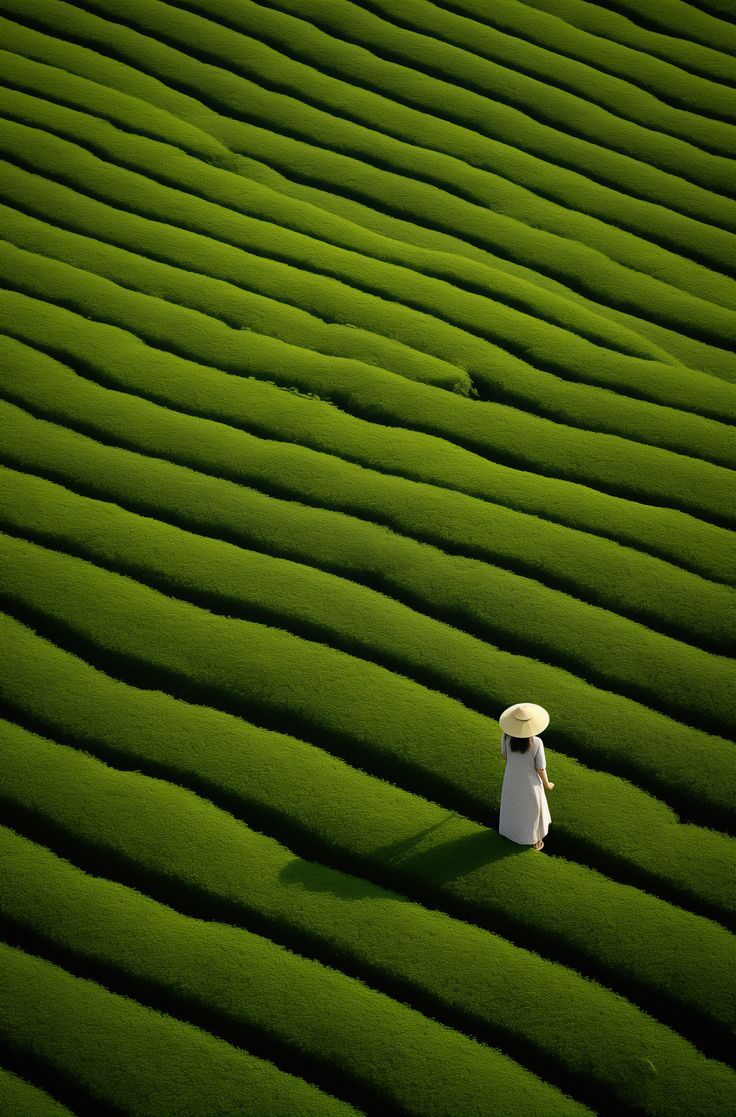 Golden rays of sunlight cascade over a tea field, highlighting the dew on each leaf in this artistic photography, perfect for lovers of natural beauty and tea culture. Tea Field, Sofa Layout, Field Photography, Asian Tea, Leaf Photography, Concept Photography, Tea Culture, Fields Photography, The Tea