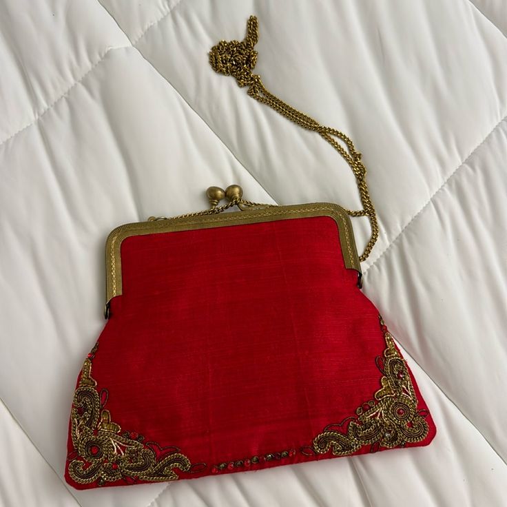 Such A Beautiful Red Purse Bought From Another Posher, Never Worn Red Shoulder Bag For Festive Gift, Festive Red Shoulder Bag As Gift, Festive Red Shoulder Bag For Gifts, Festive Red Clutch Evening Bag, Red Clutch Evening Bag For Festive Occasions, Red Embroidered Party Bag, Red Embroidered Party Bags, Formal Red Embroidered Bag, Red Embroidered Clutch For Evening