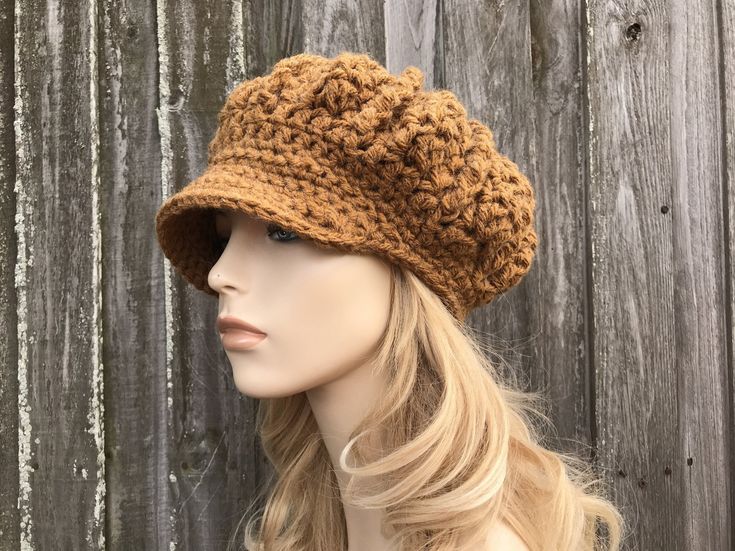 Crochet Hat Style: Monarch Newsboy Hat - a chunky crochet newsboy cap for women, men and teens Color: This sample hat is shown in Arrowwood. Sizes: One size fits 20" to 23" (50.5 cm to 58 cm) head size. Fiber Content: 80% acrylic, 20% wool Characteristics: Chunky, very soft, warm and cozy.  Care Instructions: Hand wash, dry flat.  Every item from Pixiebell is handmade and knit or crocheted to order, unless otherwise stated in title of the item as "ready to ship". Production time may vary, please check the SHIPPING & POLICIES tab for accurate processing times. If you need an item promptly, please contact me so that we can make arrangements.  While every effort is made to accurately represent the true colors of the yarns used in my work, your monitor settings may affect the appearance of the Chunky Crochet Hat, Crochet Hat With Brim, Crochet Hood, Crochet Hat For Women, Baker Boy Hat, Mens Hat, Pixie Hat, Handmade Knitwear, Womens Hat