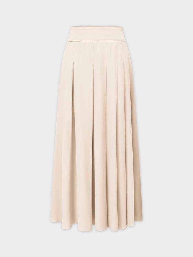 Expertly crafted for both style and comfort, the Yolk Pleated Skirt 37"-Ivory offers a timeless and elegant look. With its flattering yolk waistband and delicate pleats, this skirt provides a flattering fit. Formal Pleated A-line Maxi Skirt, Formal A-line Maxi Skirt With Pleated Waist, Classic A-line Maxi Skirt For Formal Occasions, Formal A-line Pleated Skirt With Lining, Formal A-line Bottoms With Box Pleat, Elegant A-line Maxi Skirt With Pleated Hem, Classic Fitted A-line Bottoms, Voluminous A-line Skirt With Pleated Hem, Elegant A-line Gathered Skirt