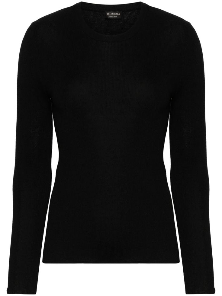 black cashmere knitted construction fine ribbed crew neck long sleeves straight hem We've partnered with Good On You — an independent agency that rates how brands perform in relation to their impact on the planet, people and animals, with a multi-criteria rating simplified to a five points scale. In order to be awarded our conscious label, larger brands need to score a minimum of four out of five ('Good'), while smaller brands must score at least three out of five ('It's a start'). Planet People, Versace Outfit, Wardrobe Edit, Yoko London, Cashmere Jumper, Five Points, Ulla Johnson, Lady Dior, Knitwear Women