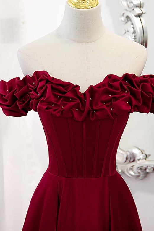 Wine red A-line long formal dress features with floral off the shoulder neck, fitted bodice with lace up back. SKU: 2416 Free Shipping Ship in 7-10 business days Material:Tulle. Built in bra US 2 - US 16. Refer to our size chart to choose correct size. We offer free returns in 7 days. Please refer to our return policy page for more details. If you have any questions, please feel free to contact us: service@dressesforparty.com. Prom Dress Satin, Burgundy Evening Dress, Formal Prom Dresses Long, Satin Evening Dresses, Custom Size Dresses, A Line Prom Dresses, فستان سهرة, Satin Prom Dress, Satin Color