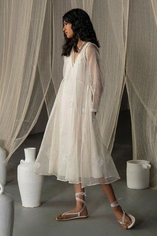 Shop for Zoon Off White Placement Embroidered Dress for Women Online at Aza Fashions White Dress Silk, Disconnected From Reality, Off White Dress, Organza Embroidery, Off White Dresses, Dress Silk, Fashion App, Silk Organza, Sheer Dress