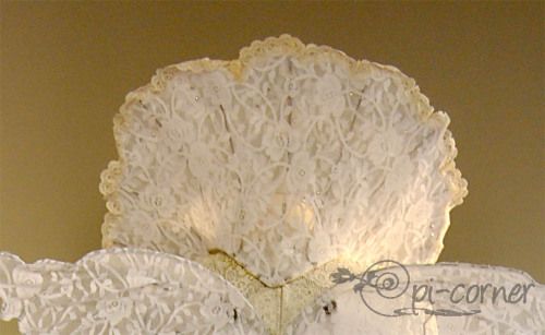 a decorative white fan sitting on top of a table