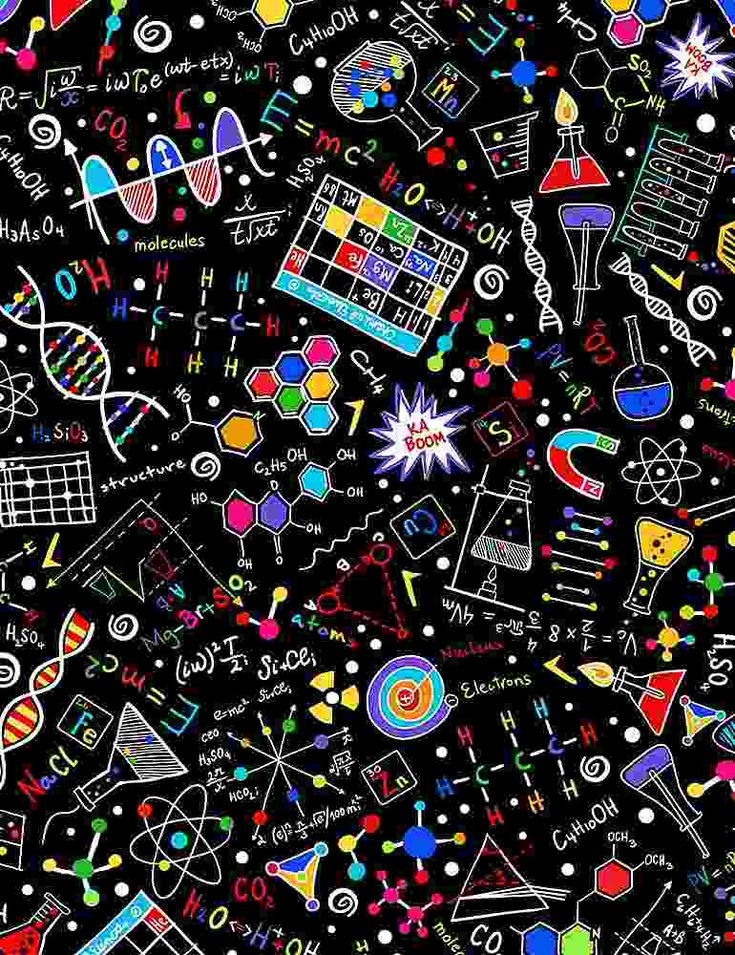 a black background with many different types of science and math related objects on it's surface