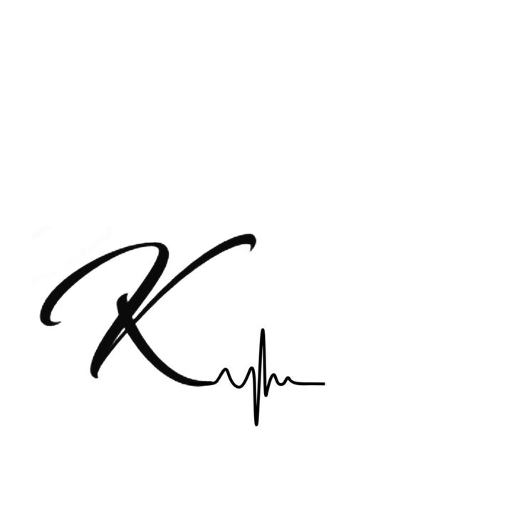 a black and white photo with the letter k in cursive writing on it