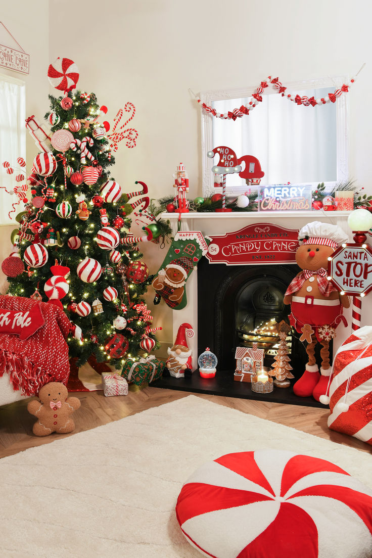 a christmas tree decorated with candy canes and candies