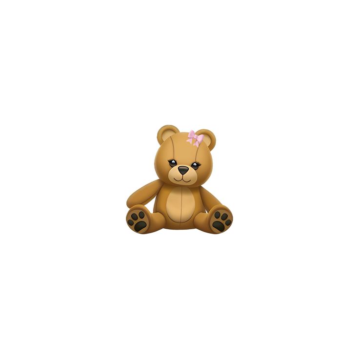 a brown teddy bear with a pink bow on its head sitting in front of a white background