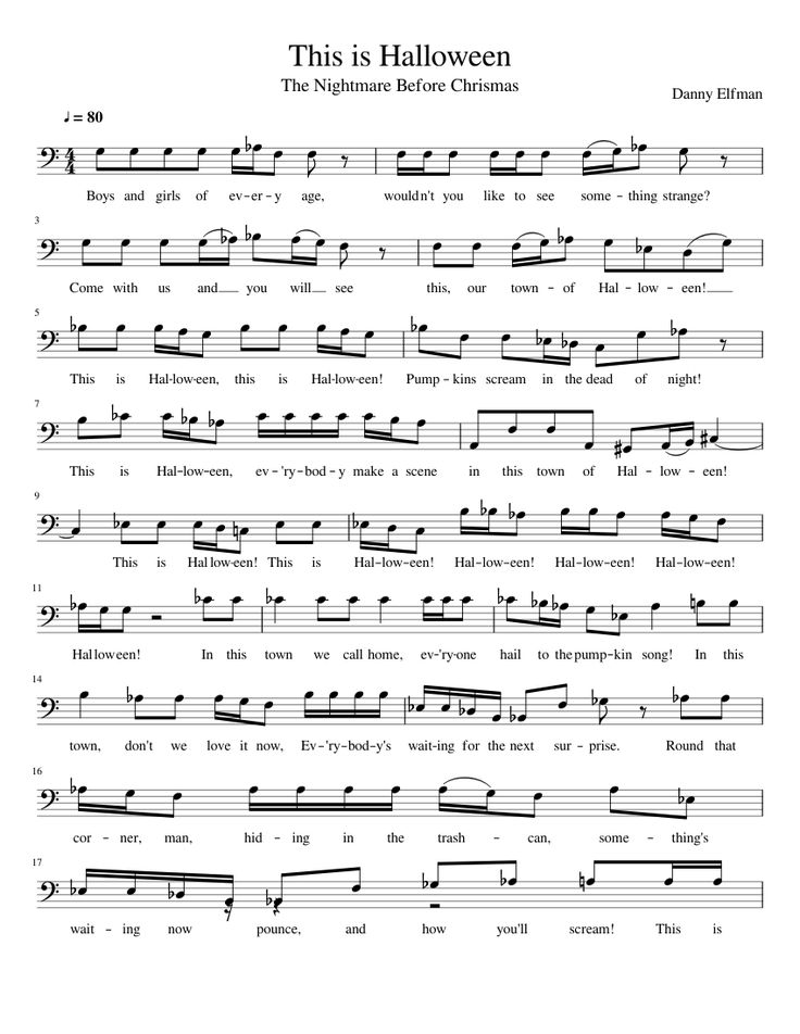 sheet music with the words, this is halloween