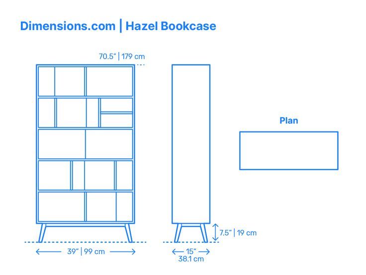 the measurements for a bookcase are shown