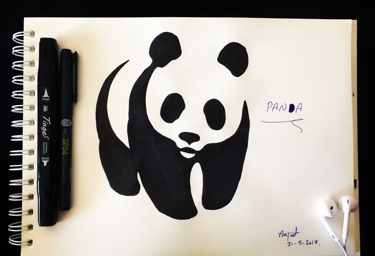 a drawing of a panda bear with black ink