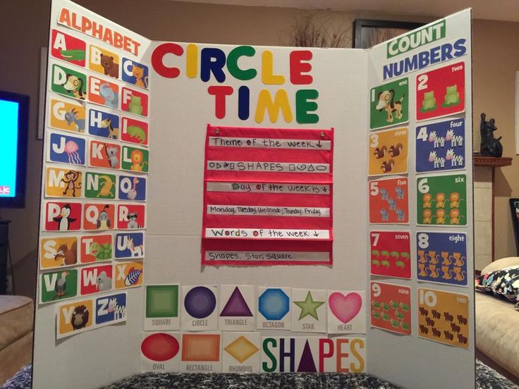 a bulletin board with numbers and shapes on it in a living room area next to a tv