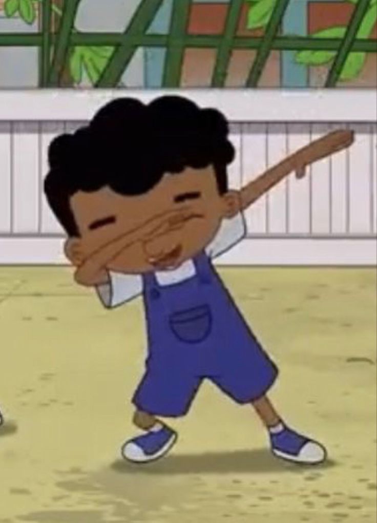 a cartoon boy holding a baseball bat in front of another kid with his mouth open