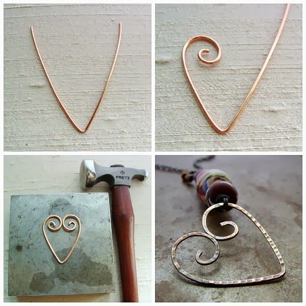 four pictures of different shapes and sizes of wire work, including one with a heart on it