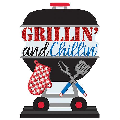 the grillin'and chillin'sign is shown with utensils on it