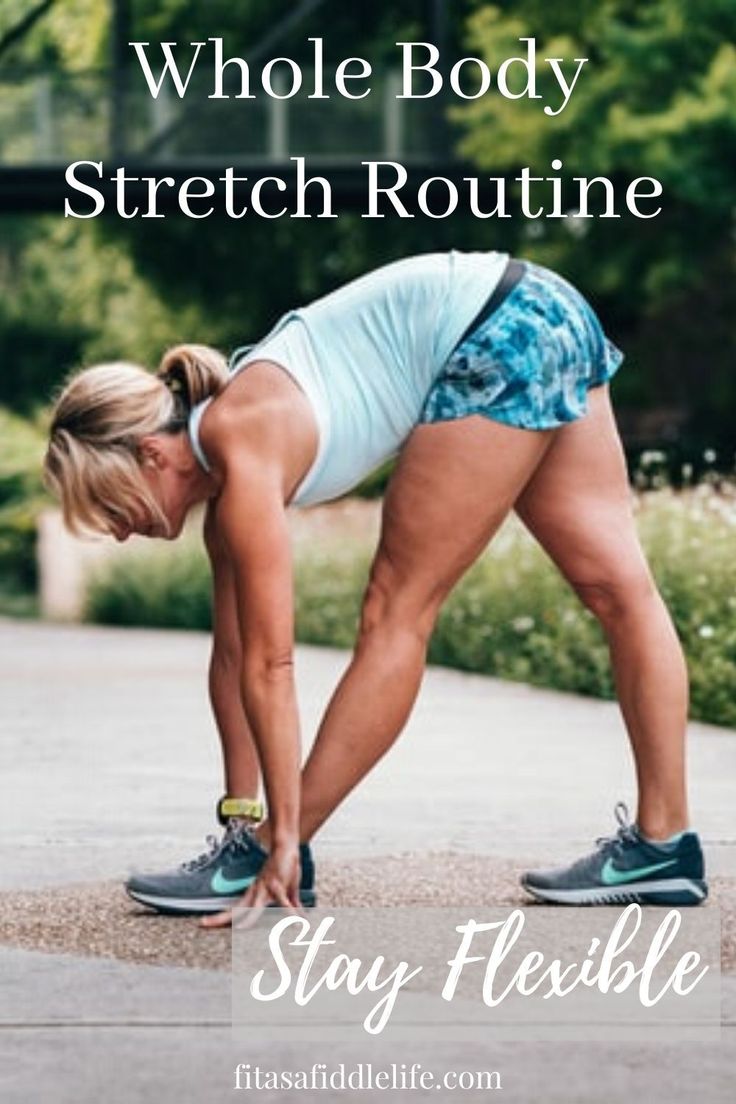 a woman stretching her legs with the words, whole body stretch routine stay flexible