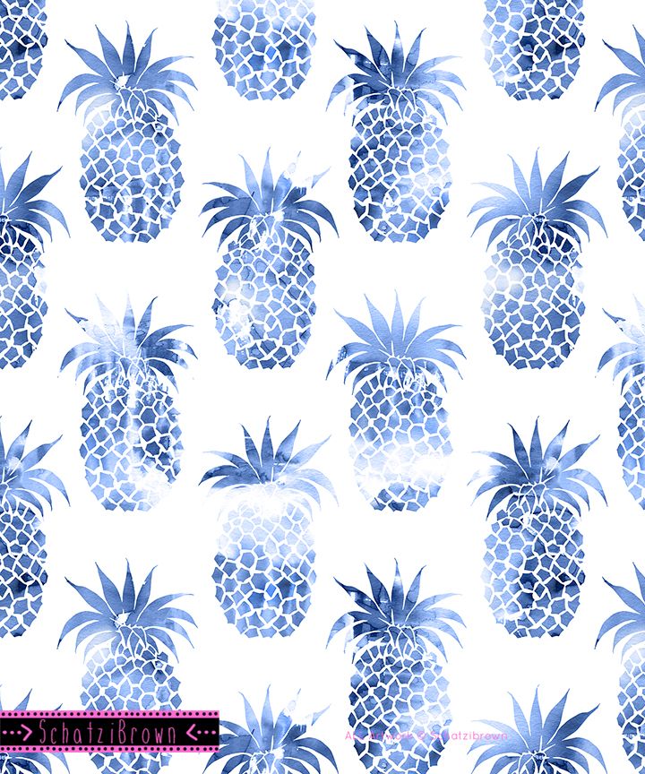 a blue and white pineapple pattern on a white background