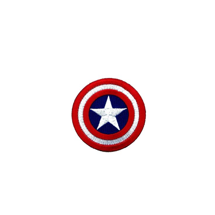 the captain's shield is shown in red, white and blue with a star on it