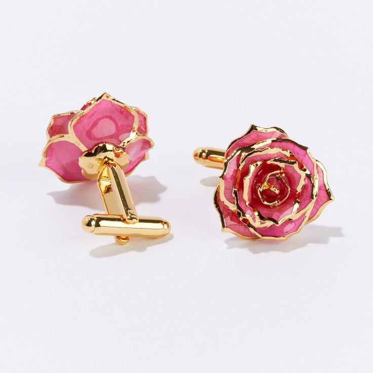 Make your special someone smile with our Pink Perfection Eternal Cufflinks. Our signature gold-trimmed petals come to life in captivating shades of pink that are sure to bring happiness to the ones you love. Stylish and sophisticated, with the perfect hint of sweetness, this pair of cufflinks is a beautiful and thoughtful gift to treasure for a lifetime. Revealed in the rich details of each pair of Eternal Cufflinks is the expert craftsmanship of our skilled artisans. Our perfectly picked roses Rose Classic Formal Jewelry, Classic Rose-colored Formal Jewelry, Classic Gold Cufflinks For Party, Rose Gold Jewelry With Roses For Formal Occasions, Elegant Formal Jewelry With Rose Details, Elegant Formal Jewelry With Roses, Elegant Rose Gold Cuff Jewelry, Elegant Rose Design Jewelry For Formal Occasions, Elegant Formal Jewelry With Rose Design