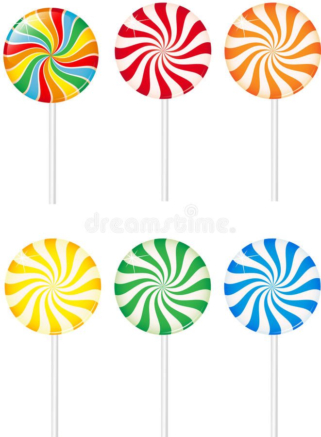 four colorful lollipops on a white background royalty illustration