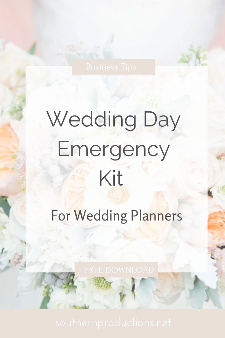 the wedding day emergency kit for brides is shown in front of a bouquet with white and