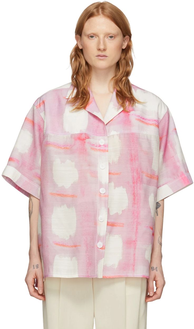 Jacquemus: Pink 'La Chemise Vallena' Short Sleeve Shirt | SSENSE Confident Woman, Pink Summer, Mens Pajamas, Pink Shirt, Fall Looks, Print Shirt, Pink Print, Designer Outfits Woman, Tie Dye Top