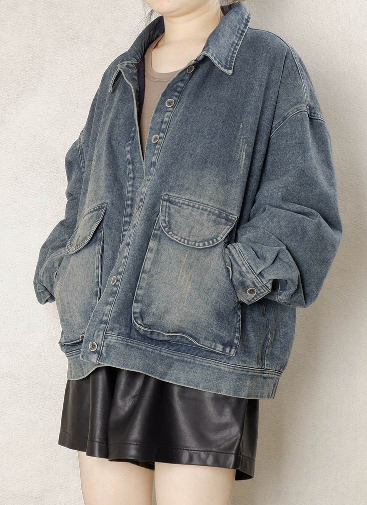 "Women Blue Denim Jacket Buttons Up Coat, Loose Fitting Coat Size Small to Medium Washed Blue Cropped Fitted Jean Jacket Spring Outwear SIZE LIST FREE SIZE: Lenght:63CM/24.8\" Bust:130CM/51.2\" Shoulder:63CM/24.8\" Sleeve:50CM/19.7\" Shipping Policies: All orders will take the fastest express delivery no extra shipping. Usually 10-15 days to arrive US. To Europe usually 8-12 days. Other countries usually 10-15 days. Safe and quick. This is washing instructions: Suitable for hand wash or machine washing softly Do not bleach Iron on low heat PCE dry cleaning available Tumble dry with low heat Return Policy Kindly cntact us for returning address. You can return the item to my address. When we receive the item may refund for the price of items. Thank you for your love:-)" Luxury Indigo Outerwear For Winter, Jean Jacket Over Dress, Big Jean Jacket, Baggy Jean Jacket, Blue Jean Jacket Outfits, Spring Outwear, Korean Style Hijab, Vest Jeans, Fitted Jean Jacket