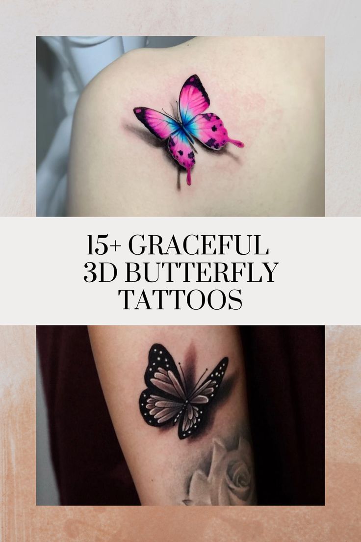 If you are looking for a unique and fun butterfly tattoo design, we strongly recommend considering the 3D style. Tattoos created in this style have a realistic look and incredible visual effects. 3d Flower Tattoos, Far Tattoo, Realistic Butterfly Tattoo, Purple Butterfly Tattoo, Realistic Flower Tattoo, Colorful Butterfly Tattoo, Butterfly Tattoo Design, Butterfly Tattoos On Arm, 3d Butterfly Tattoo