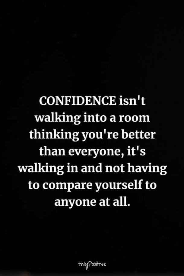 a black and white photo with the words, confidence isn't walking into a room thinking