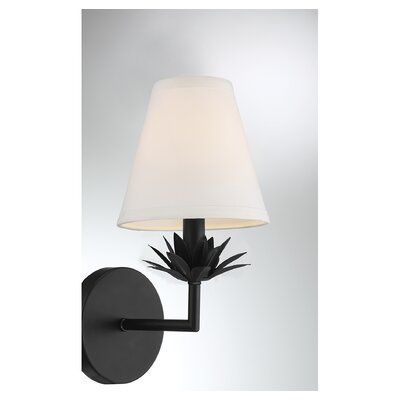 This 1-light wall sconce features a simple sleek look with an angled arm and a floral bobeche beneath a white linen shade for a touch of organic beauty. The finish adds a dose of glamour with a rustic edge. This sconce looks great when used solo or in groupings! Max 60-watt bulb, candelabra size C11 bulb recommended. LED bulb compatible. Damp area rated. Joss & Main Finish: Black | Joss & Main Idalia 1 - Light Dimmable Armed Sconce in Black | Size 12'' H X 6'' W X 7.5'' D Quoizel Lighting, Wac Lighting, Commercial Lighting, Mid Century Modern Style, Linen Shades, Light Wall, Incandescent Bulbs, Organic Beauty, Recessed Lighting