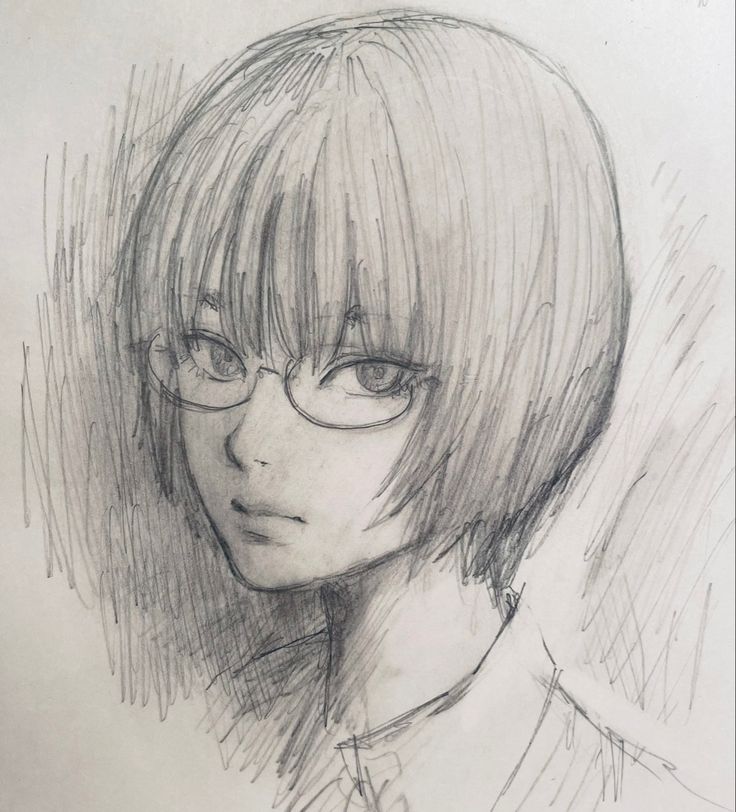 a pencil drawing of a person with glasses