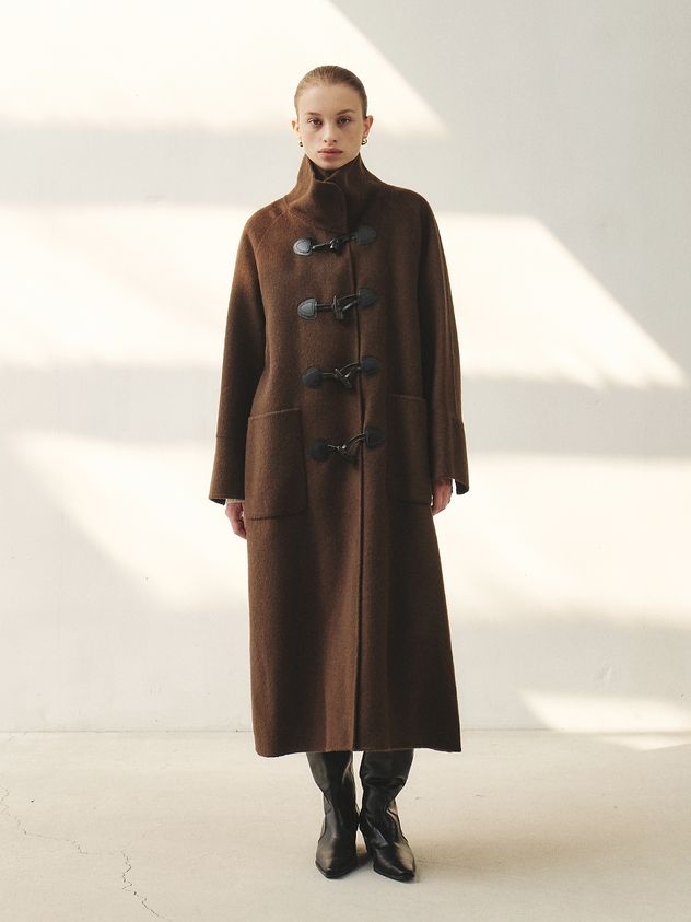 Designer fashion, Seoul-fully created | W Concept Brown Outerwear With Stand Collar And Buttons, Luxury Brown Wool Coat With Button Closure, Luxury Outerwear With Stand Collar, Brown Stand Collar Outerwear For Work, Luxury Brown Pea Coat With Button Closure, Designer Wool Coat With Button Closure For Fall, Luxury Brown Wool Coat For Fall, Luxury Brown Pea Coat For Winter, Luxury Brown Outerwear With Button Cuffs