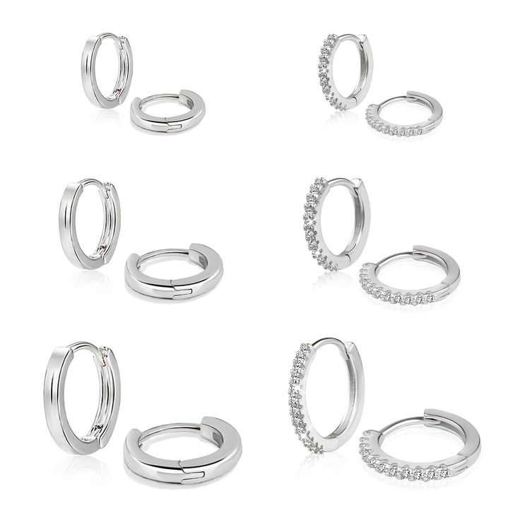 PRICES MAY VARY. Small Huggie Earrings: This stylish earring set includes 3 pairs of small silver huggie hoops and 3 pairs cubic zirconia huggie hoops with an outside diameter of 12mm,14mm and 16mm, you're getting so many more choices for pairing with clothes. Perfect for daily wear. Material: These cartilage huggie earrings made of white gold plated solid brass. Hypoallergenic, Nickel and Lead-Free. High polished with smooth surface, keep long time color, not easy to tarnish. Easily wearing and Mens Earrings Hoop, Earrings For Men, Hoops Earrings, Stylish Earring, Huggie Earrings, Huggie Hoop Earrings, Huggies Earrings, Earrings Set, Earrings For Women