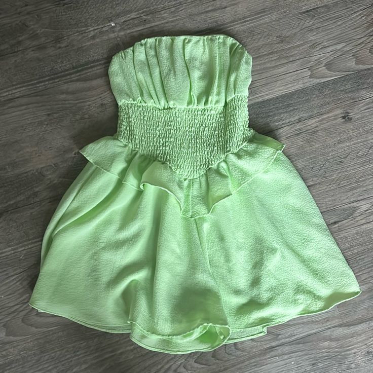 Super Cute/Comfy Strapless Romper! Never Worn With Tags! Great Quality Casual Summer Tube Top For Date Night, Casual Tube Top For Date Night In Spring, Casual Spring Tube Top For Date Night, Solid Sleeveless Tube Top For Day Out, Green Strapless Tube Top For Day Out, Solid Color Sleeveless Tube Top For Day Out, Green Strapless Tube Top For Spring, Strapless Green Tube Top For Day Out, Green Tube Top For Day Out