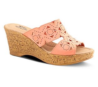 With a modern geometric cutout design on a lightweight cork-inspired textured wedge, the Flamyo sandal is a comfortable way to elevate the look of your wardrobe. From Spring Step. Spring Beach Wedge Sandals With Cork Material, Spring Beach Cork Wedge Sandals, Chic Cork Wedge Sandals For Spring, Chic Cork Sandals For Summer, Chic Cork Sandals For Spring, Spring Cork Wedge Sandals With Round Toe, Modern Wedge Sandals With Arch Support For Spring, Comfortable Leather Sandals, Shoe Ideas