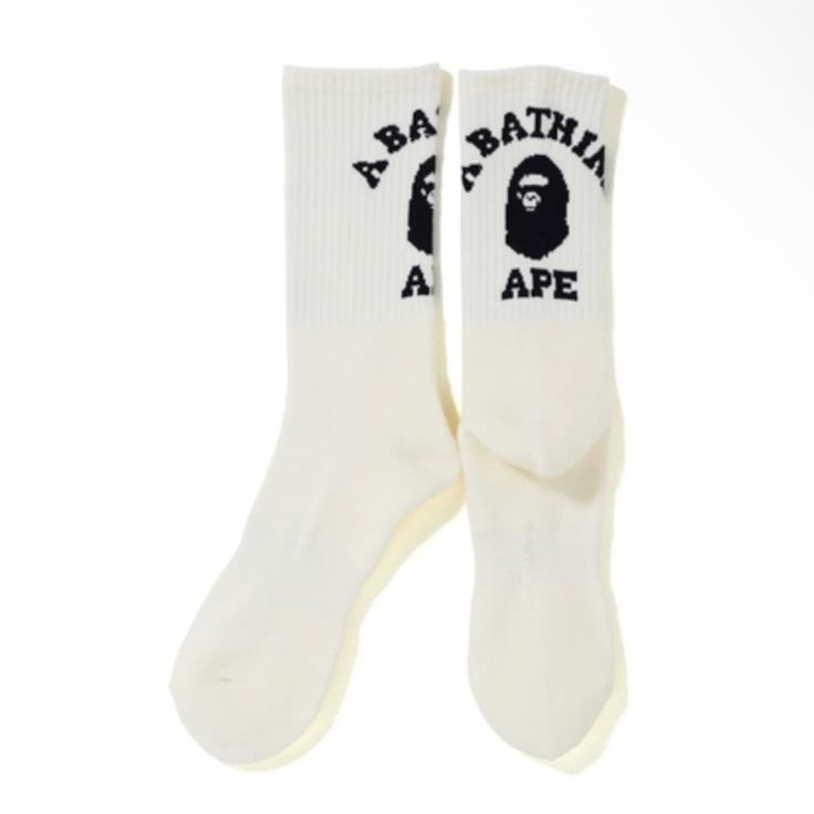 Bape College Socks Color : White / Black Brand New, In Plastic With Tags! No Trades!! All Lowballs Will Be Blocked Checkout My Page For More Great Deals Breathable Streetwear Socks, Sporty Winter Socks For Streetwear, Comfortable Breathable Streetwear Socks, Comfortable Breathable Socks For Streetwear, White Sporty Socks For Winter, White Sporty Winter Socks, Sporty Letter Print Socks For Streetwear, White Sports Socks For Winter, Trendy White Socks For Streetwear