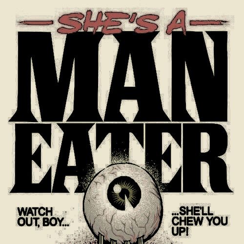 the poster for she's a man eater, which features an image of a brain