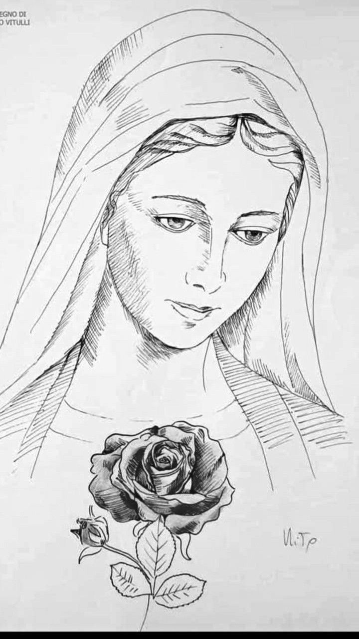 a drawing of a woman with a rose in her hand