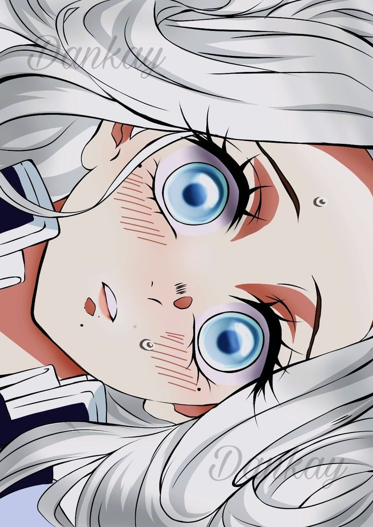 an anime character with blue eyes and white hair