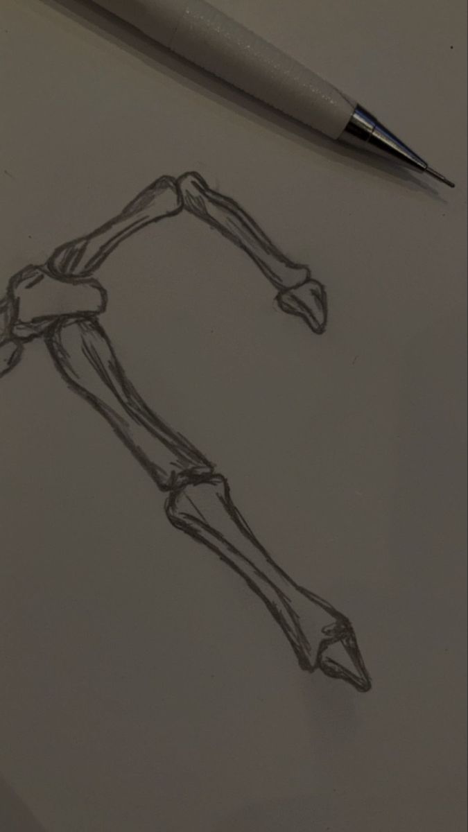 a drawing of a human leg and a pen