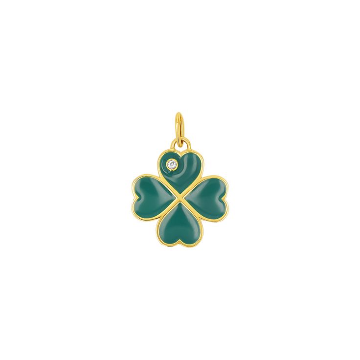 Elevate your style with our exquisite Emerald Clover Charm With Diamond Accent. Crafted with lustrous green enamel and sparkling with a shimmering diamond, this charm radiates elegance and luck. Wear it as a symbol of prosperity and fortune, adding a touch of sophistication to any ensemble. Never forget how lucky you really are with this beauty!














Charm Size: 17mm (~3/4")
Bail Size: 6mm x 4mm
Approx. 0.02ct (1.7mm Natural Diamond)
High Quality G-H Color VS2-SI1 Clarity Natural Diamon Green Pendant Charms For Gifts, Green Enamel Jewelry With Charms, Green Enamel Charm Jewelry, Green Charms Jewelry For Good Luck, Elegant Green Charms For Gifts, Clover Charm, Lucky You, Green Enamel, Never Forget