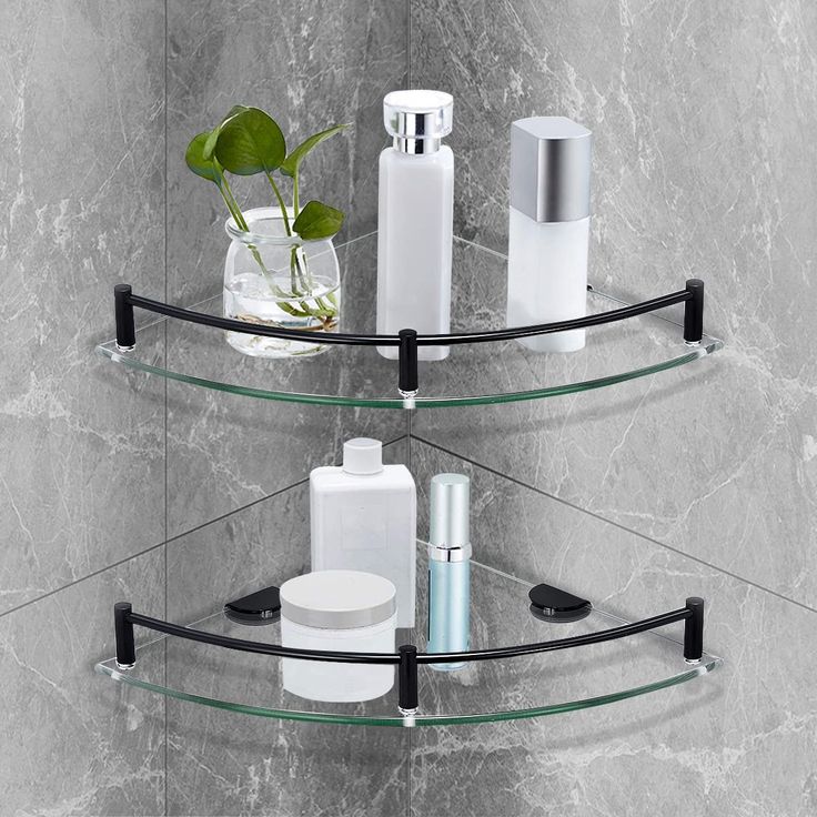 PRICES MAY VARY. 🔥[Glass Shower Corner Shelves Design] Made of high quality stainless steel and glass, Its space-saving corner design keeps your bathroom organized and clean. 🔥[Tcompact Size Huge Storage Space] 6 mm tempered glass bathroom shelf can holds 11 pounds, Corner shower shelf depth 9.8-inch. You can find precise dimension from product pictures. Overall dimensions: 9.8 x 9.8 x 2.4 inches. When broken, it crumbles into small granular chunks instead of splintering into jagged shards as Corner Shelves Design, Bathroom In Room, Shower Corner Shelves, Glass Shower Shelves, Corner Shower Shelf, Glass Corner Shelves, Shower Corner Shelf, Corner Shelf Design, Glass Bathroom Shelves