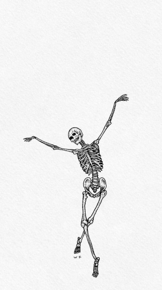 a drawing of a skeleton dancing in the air