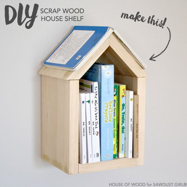 a diy furniture plans and white book shelf with books in it, labeled how to make this