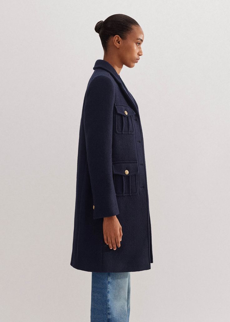 Wool-Blend Military Swing Coat | ME+EM Luxury Outerwear With Buttoned Pockets For Work, Designer Office Outerwear With Patch Pockets, Luxury Outerwear With Patch Pockets For Office, Luxury Outerwear With Pockets For Work, Aw24 Outfits, Front Shop, Ankle Sleeve, Now And Forever, Military Inspired