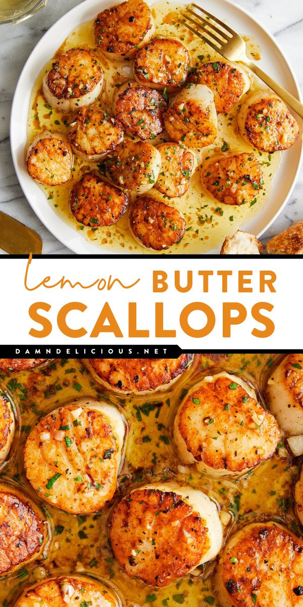 Whip up these garlic lemon butter salmon! 5 ingredients are all you need to have this seafood dish ready in just 10 minutes. So fancy with an amazing flavor, this easy scallop recipe will become one of your favorite weeknight dinners for family! Best Cooked Veggies, Healthy Recipes Seafood, Romantic Seafood Dinner For Two, Seafood Meals Dinners, Healthy Meals Fish, Healthy Delicious Recipes Clean Eating, Creative Cooking Ideas, Nice Lunch Ideas, Easy French Dinner Recipes