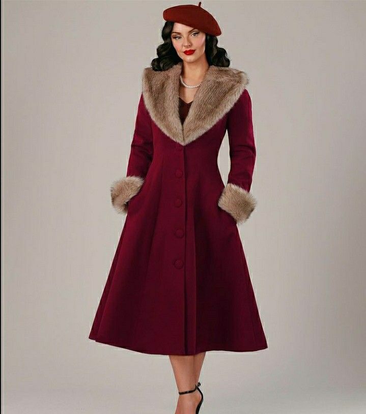 Winter Street Fashion, 50s Clothing, 50s Womens Fashion, Rockabilly Dresses, Dresses 50s, Evening Coat, Retro Coat, Faux Fur Coats, Winter Street