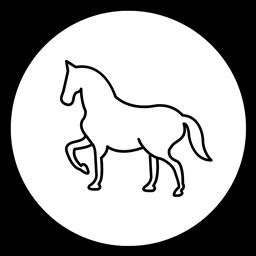 a black and white image of a horse in a circle with the word, horses on it